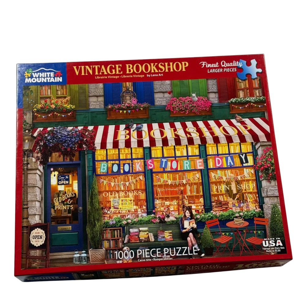 White Mountain Puzzles Vintage Bookshop 1000 Pc Jigsaw Puzzle Lena Art UNCOUNTED